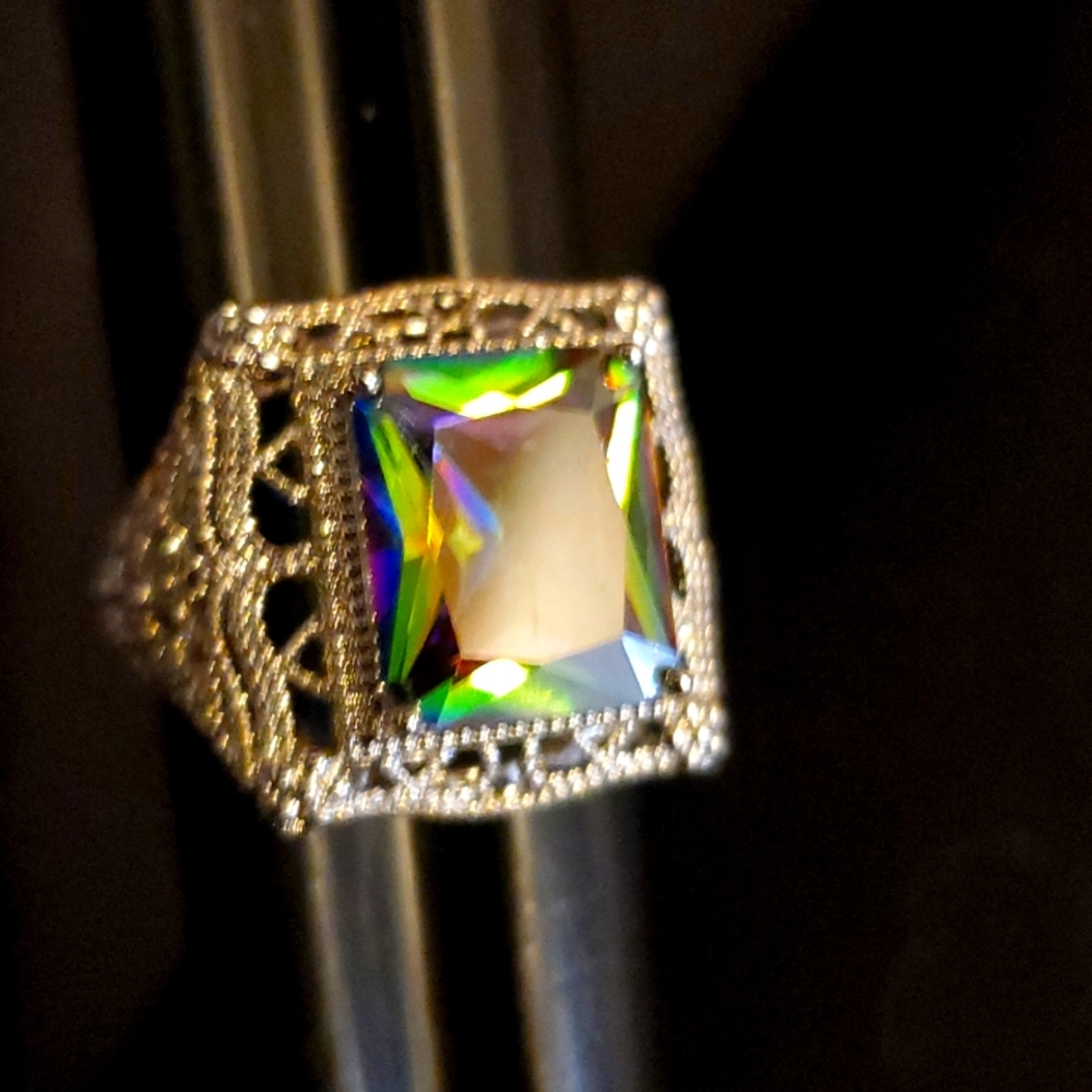 New Emerald Cut Mystic Topaz Silver Statement Ring. - Picture 16 of 16